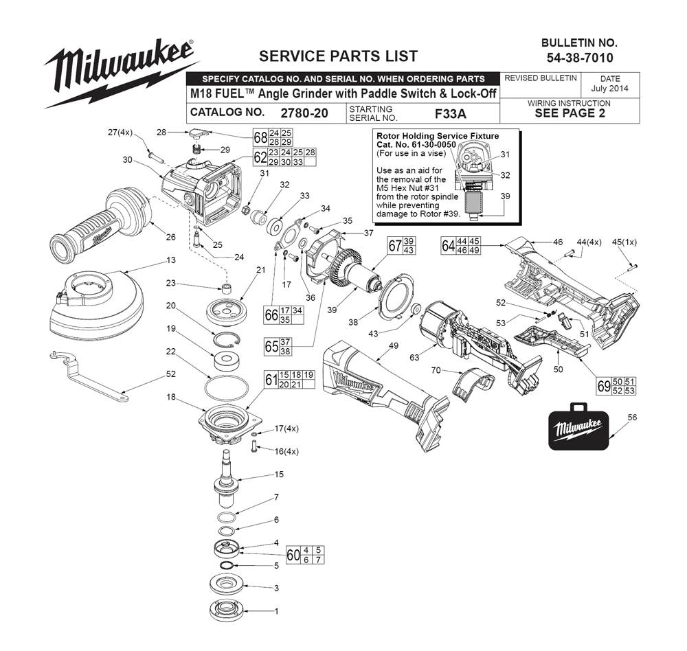 Buy Milwaukee 278020(F33A) Replacement Tool Parts Milwaukee 278020(F33A) Cordless Grinder